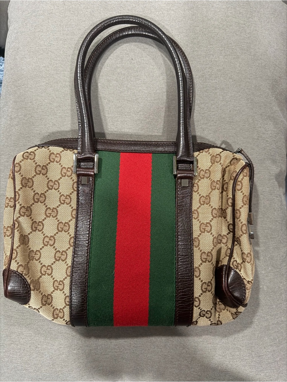 Gucci Brown Monogram Messenger Bag with Green and Red Center Stripe - Picture 3 of 8